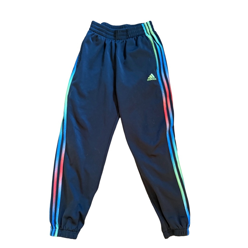 Adidas Youth Dark Blue Tricot Joggers with Colorful Stripes